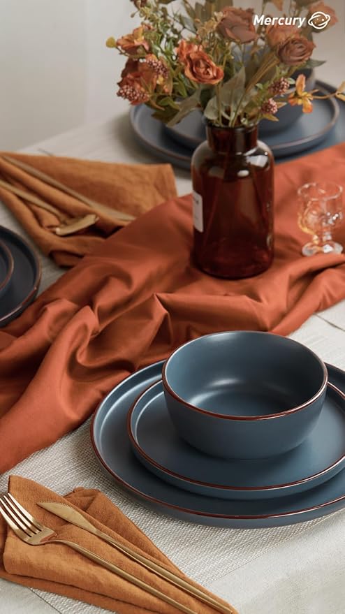 Famiware Mercury 16 Pieces Dinnerware Set with Plates and Bowls and Coffee Mugs Dish Set Service for 4 Stoneware Kitchen Dishes Dinner Sets - Matte Full Glaze Charcoal