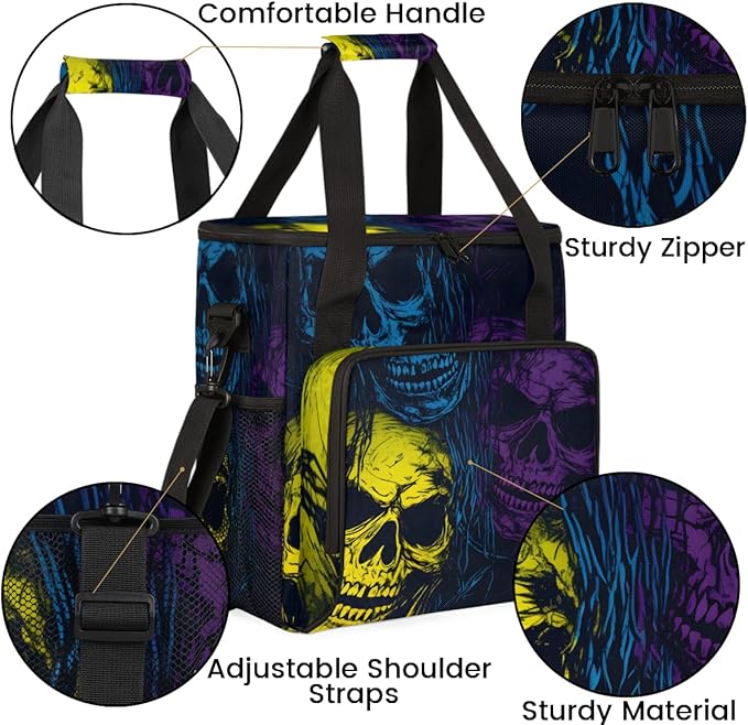 Neon Skull Coffee Maker Carrying Bag Portable Travel Storage Tote Bag Compatible with K-Mini or K-Mini Plus Single Serve Coffee Brewer Carrying Case with Multiple Pockets &amp Shoulder Strap