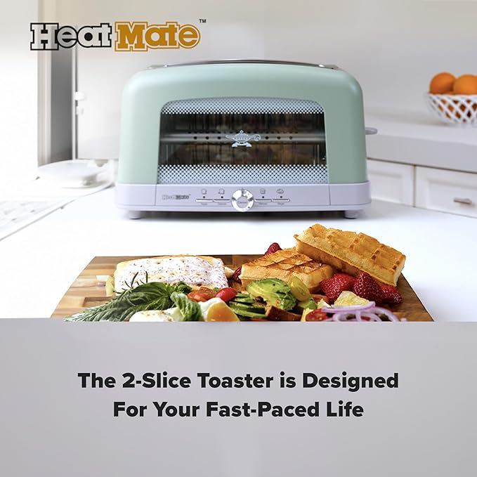 Graphite Heating Technology Pop-Up Toaster w/7 Heat Settings 3 Toasting Functions &amp Unique Bagel Mode Olive/Brushed Nickel