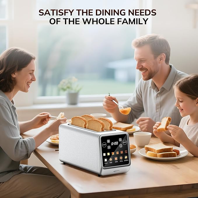 Keenstone Toaster 4 Slice Digital Smart Toaster with TouchScreen Memory Function Single Slot Toasting Timer Reheat &amp Defrost for Bagels Bread Waffles Muffin Stainless Steel Kitchen Essent