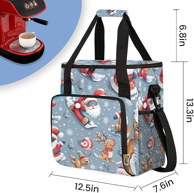 Mystical Santa Claus Coffee Maker Carrying Bag Cartoon Santa Claus Travel Storage Bag Compatible with K-Mini or K-Mini Plus Single Serve Coffee Brewer Carrying Case with Pockets &amp Shoulder Strap