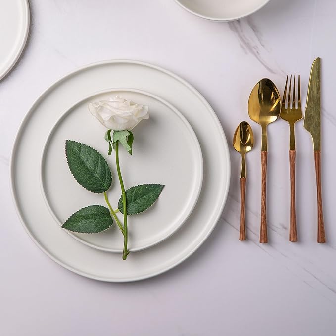 AmorArc Stoneware Dinnerware Sets for 6Reactive Ceramic Plates and Bowls SetHighly Chip and Crack Resistant | Dishwasher &amp Microwave Safe | Round Dishes Set Service for 6 (18pc)Matte White