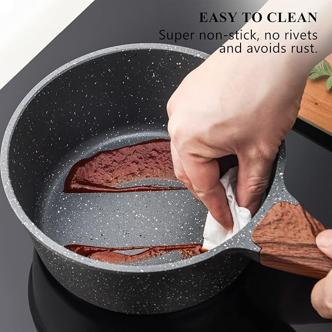 SENSARTE Nonstick Cookware Set Swiss Granite Coating Omelette Pan Set 9.5+11+12.5 Inch Saucepan with Lid Set 1.5QT + 2.5QT Induction Compatible PFOA Free