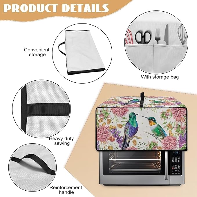 Doojoayie 4 Slice Toaster Oven Covers for Kitchen Counter Hummingbird Toaster Cover 18.5x14.5x 9 Small Appliance Dust Protector Kitchen Decoration Gifts for Women