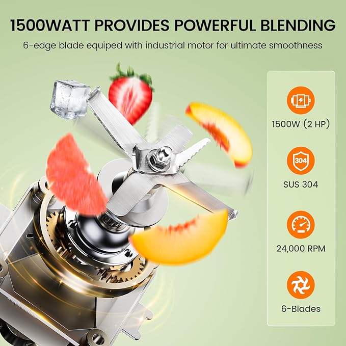 CRANDDI Professional Smoothie Blender 80oz Countertop Blenders for Smoothies Shakes &amp Ice Crushing 1500W Compact Commercial Kitchen Blender with Stainless Steel Blade 120V K96