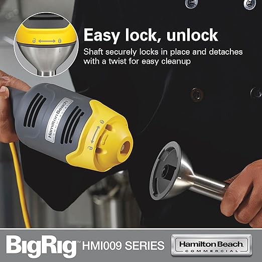 Hamilton Beach Commercial HMI009 BigRig Compact Immersion Blender with 9 Inch Shaft Up to 3 Gallons Capacity Variable Speed Easy to Use NSF Certified