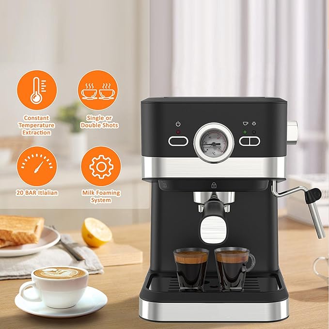 TOPINCN Coffee Machine 20 Bar Professional Coffee Maker 1050W Electric Coffee Maker with Milk Frother Steam Wand 1.5L Water Tank for Cappuccino Latte Making Automatic Coffee Machine
