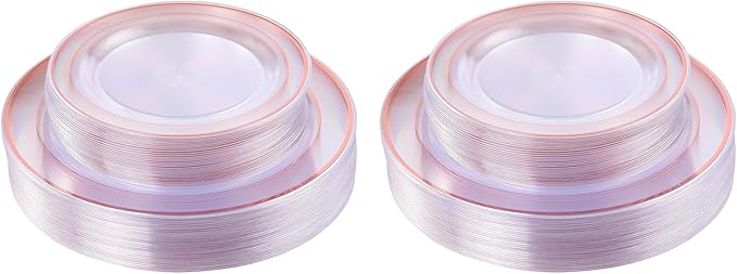 I00000 60 Pcs Rose Gold Plastic Plates Disposable Party Set Include: 60 Clear Plastic Plates with Rose Gold Trim for dinner and dessert Perfect for Holidays Wedding &amp Party Supplies (Pack of 2)