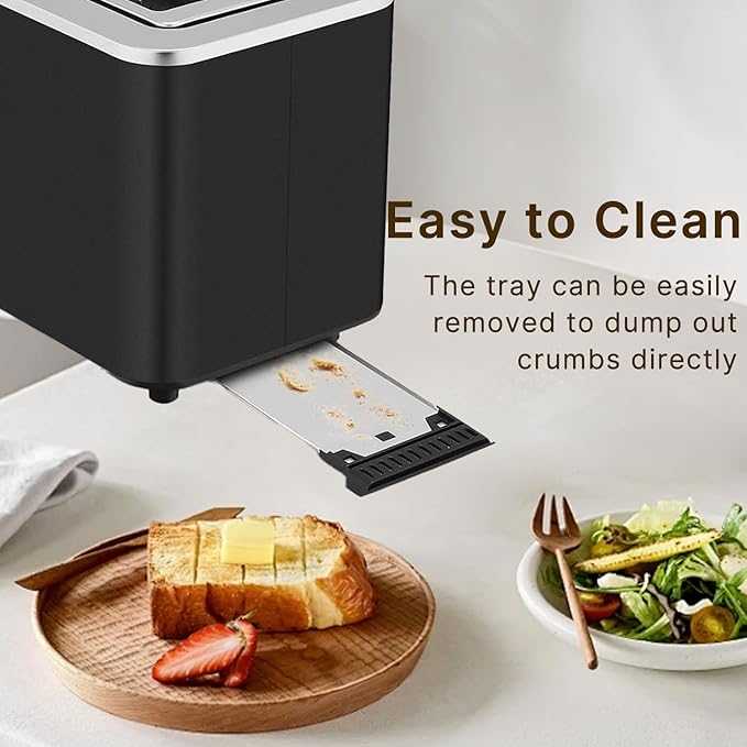 2-Slice Toaster with Touch Control 6 Shade Settings &amp 6 Bread Type 900W Removable Crumb Tray Countdown Display Smart Stainless Steel Design Black