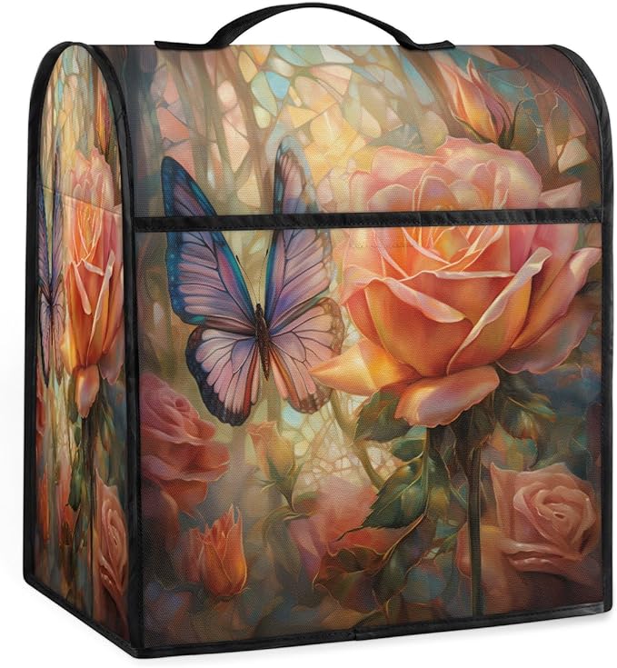 cfpolar Kitchen Aid Mixer Cover Compatible with 6-8 Quarts Butterfly Pink Rose Stand Mixer Cover Kitchen Aid Mixers Accessories Appliance Organizer Bag Dust Covers with Zipper Pocket