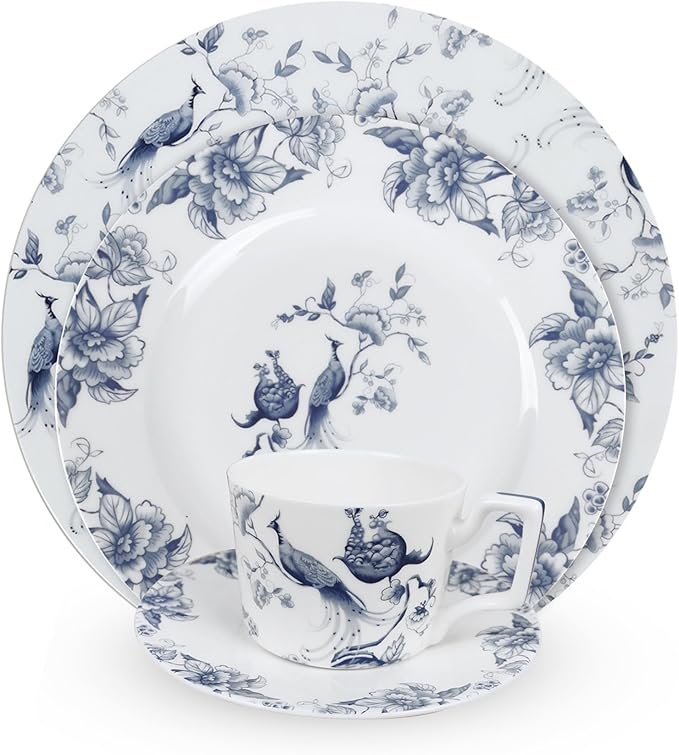 ceramic plate set for 4 24 piece bone china dinnerware set blue and white floral bird porcelain dishes sets for wedding housewarming hotel