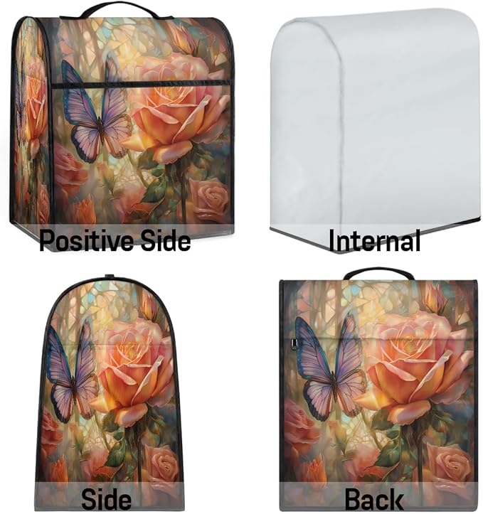 cfpolar Kitchen Aid Mixer Cover Compatible with 6-8 Quarts Butterfly Pink Rose Stand Mixer Cover Kitchen Aid Mixers Accessories Appliance Organizer Bag Dust Covers with Zipper Pocket