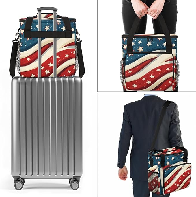 4th of JulyFestivals Coffee Maker Carrying Bag Portable Travel Storage Tote Bag Compatible with K-Mini or K-Mini Plus Single Serve Coffee Brewer Carrying Case with Multiple Pockets &amp Shoulder S