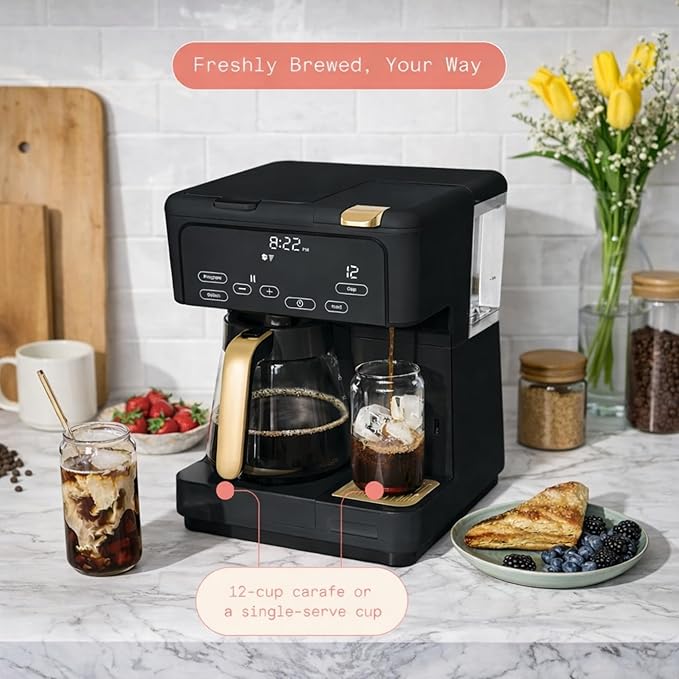 Multi Brew Coffee Maker with Single Serve and Carafe Brewing Options for Countertop Home Use (Black Sesame)