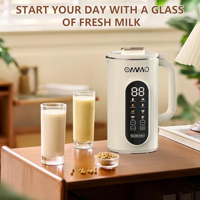 OMMO 10 in 1 Nut Milk Maker Blender 35oz Soy Milk Maker with Large Screen/10 Blades for Hot/Cold Almond Oat Soybean Milk Maker 12 Hours Timer/Self-Cleaning Includes Recipe Book-Accessories