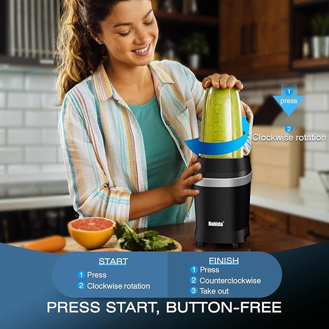 Nahida Blender for Smoothies 1200W Smoothie Blender for Ices Crushing Blenders with (2) 6-Fin Blades Personal Blenders for Kitchen with 23oz 32oz 37oz Easy Go Cups for Juices Black