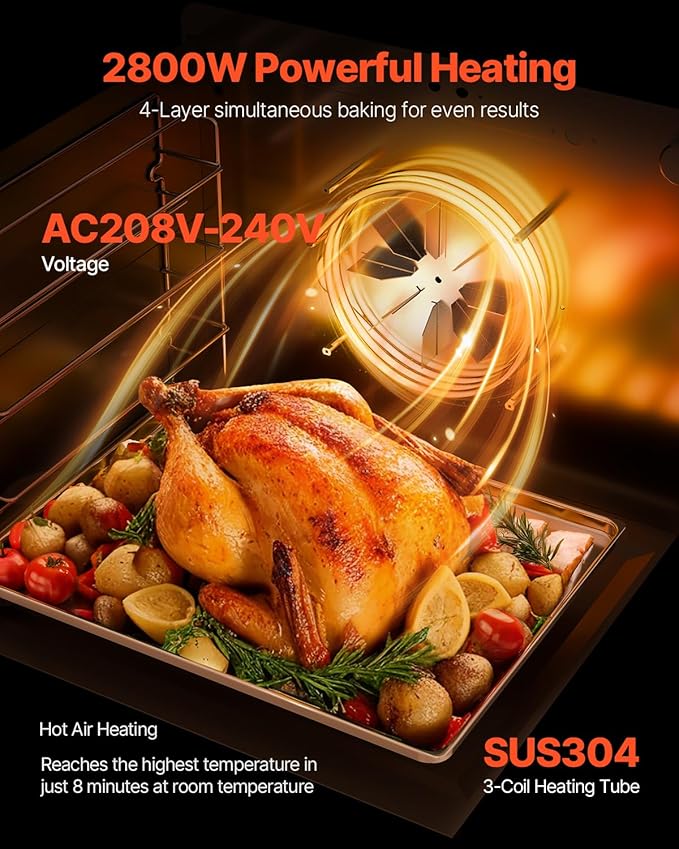 VEVOR Commercial Countertop Oven 66L 4-Tier Toaster Ovens with Tempered Glass Door Wire Racks &amp Tray 2800W Stainless Steel Baking Ovens for Restaurant Bakery (AC208~240V60Hz 6-20P Plug &amp
