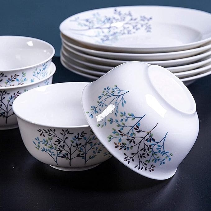 Dinnerware Set Dinner Party Tableware Service Set Ceramics Dinner Sets 46 Pieces Plain and Elegant Pattern Dinnerware Set | Porcelain Steak Plate Cereal Bowl and Soup Po