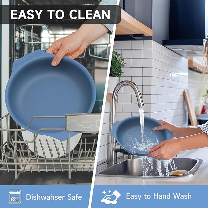 Silicone Pan Protectors for 12-Inch Frying Pans - Non-Slip Stacking Guards BPA-Free &amp Dishwasher Safe | Protect Cookware from Scratches (Blue 2 Pack)