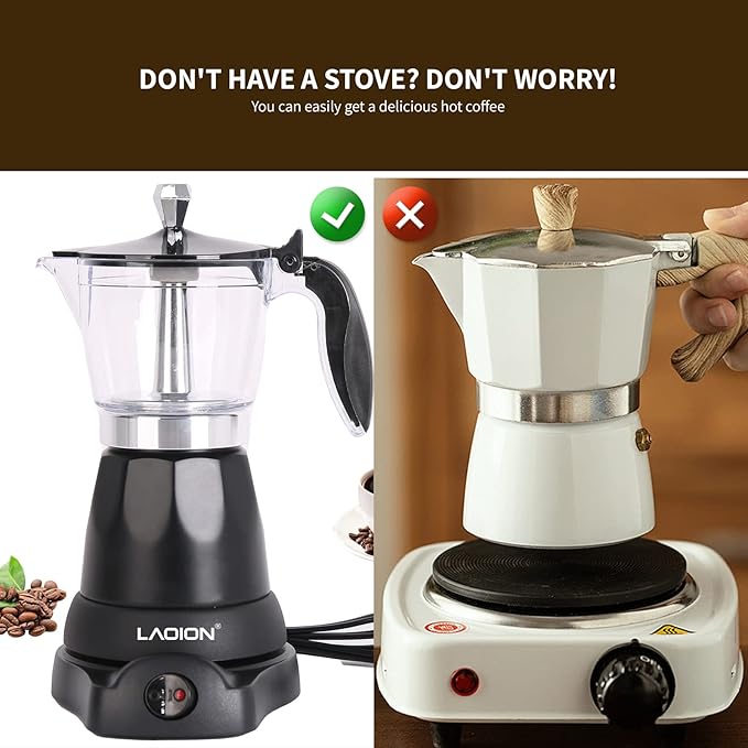 Cuban Coffee Maker 6 or 3cup Electric Espresso Coffee Maker Portable Cafeteras Electricas Modernas Electric Moka Pot with Detachable Base &amp Overheat Protection Coffee Gift for Home Travel