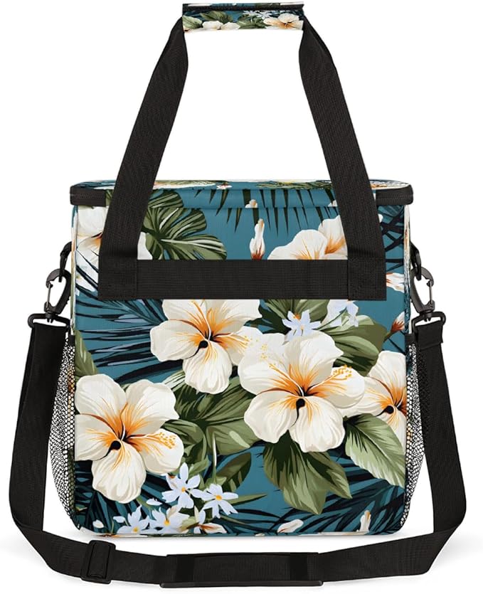 White Flowers Coffee Maker Carring Bag Travel Carrying Storage Tote Bag Compatible with Keurig K-Mini or K-Mini Plus Portable Single Serve Coffee Brewer Case with Pockets for K-cup Pods