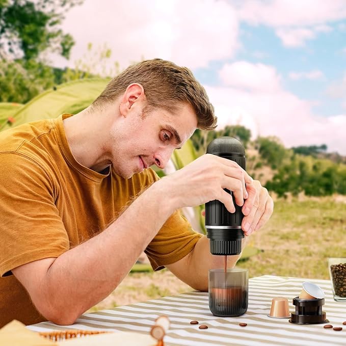 Portable Electric Espresso Coffee Maker for Ground Coffee &amp NS Capsule Fast Self-Heating Technology‌ with USB-C Perfect for RV Hiking Camping Office &amp On-the-Go Lifestyles Christmas Gift f