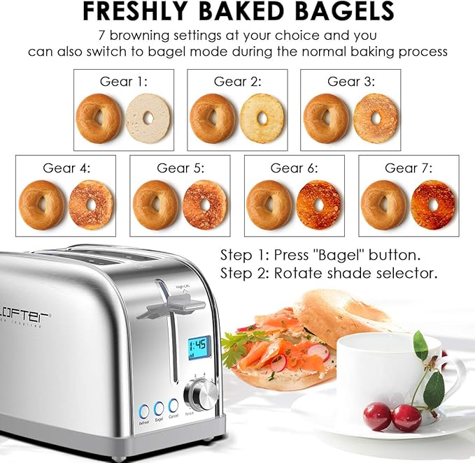 Lofter 2 Slicer Toaster with Bagel Function Stainless Steel
