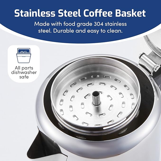 Elite Gourmet EC008 Classic Stovetop Coffee PercolatorGlass Clear Brew Progress KnobCool-Touch HandleCordless Serve8-CupStainless Steel(Pack of 12)