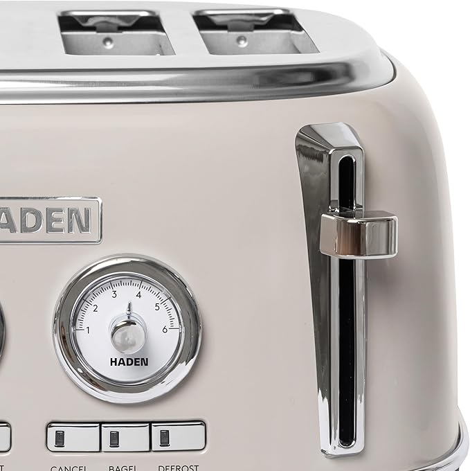 Haden Dorset 4-Slice Wide-Slot Toaster Stainless-Steel Bread Toaster with Adjustable Browning Control Crumb Tray &amp Non-Slip Feet Putty &amp Chrome