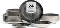 Christian Siriano Onyx 24-Piece Dinnerware Set Porcelain Plates and Bowls Set Hand Wash Dish Dish Set for 8 Black and Gold