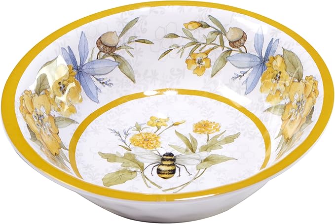 Certified International Bee Sweet 12-Piece Melamine Dinnerware Set Service for 4 Bee &amp Floral Plates and Bowls Durable Shatterproof Outdoor Tableware for Spring &amp Summer Entertaining