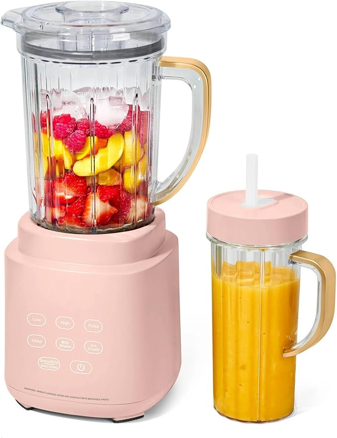 High Power Countertop Blender System with Multiple Speeds Ice Crushing Smoothie and Chopping Functions 50 oz Jar and 20 oz Single Serve Cup (Rose)