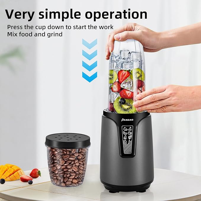 Panana Blender for Smoothies 850W Portable Personal Blender and Grinder Combo with 2x20oz Portable Smoothie Cups with To-Go Lids 6.8oz Coffee CupStainless Steel