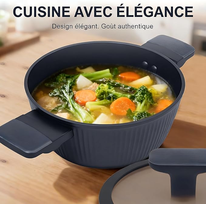 Nonstick Cookware Set Non Toxic 3-Piece Pots and Pans Set PFOA/PTFE Free Induction Ready &amp Dishwasher Safe Ceramic Coating for Easy Release