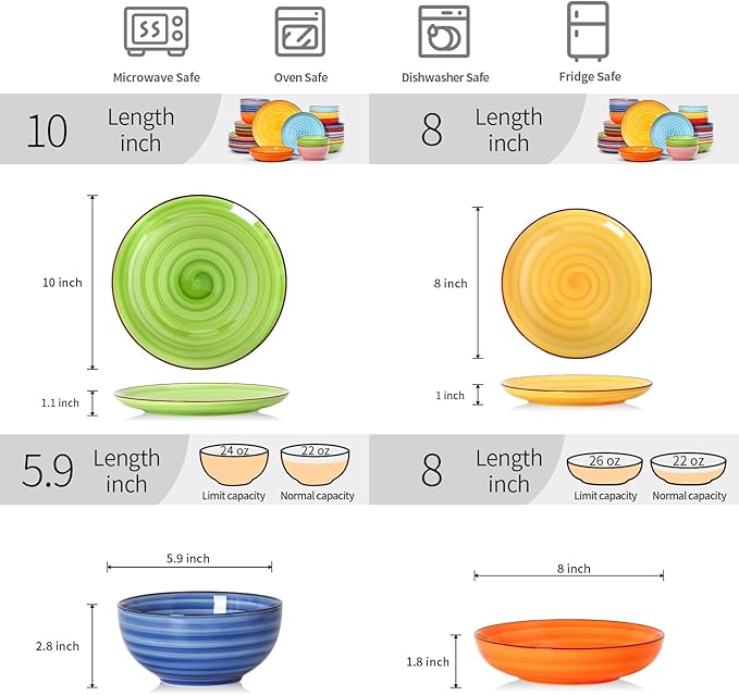 Selamica Ceramic Plates and Bowls Sets32 Pieces Dinnerware Sets for 8Scratch Resistant Dish Set for holiday gatheringDishwasher &amp Microwave Safe Dopamine Colors