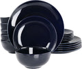 18 Piece Porcelain Dinnerware Set in Dark Blue Solid Casual Round Dishwasher Safe
