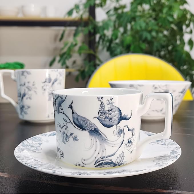 ceramic plate set for 4 24 piece bone china dinnerware set blue and white floral bird porcelain dishes sets for wedding housewarming hotel