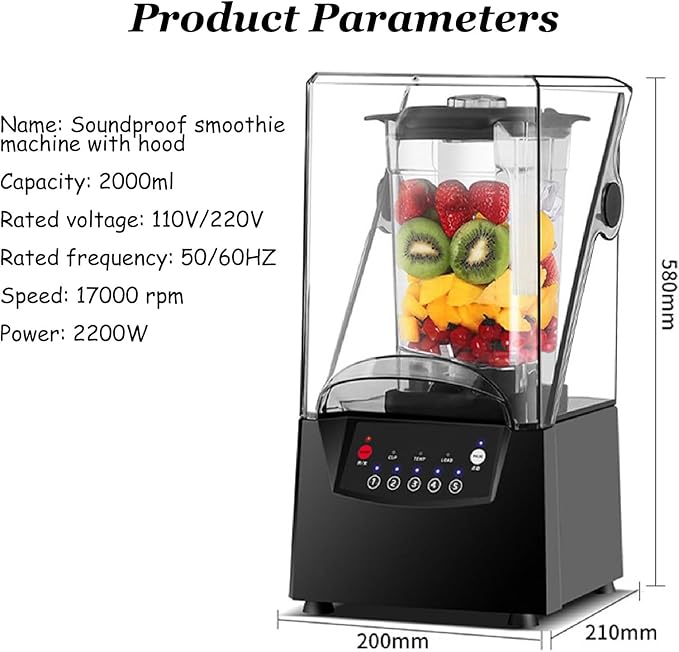 Commercial Smoothie Blender Professional Blender with Removable Shield 68oz Jar 6-Blade Blade for No Dead Ends Mixing110V