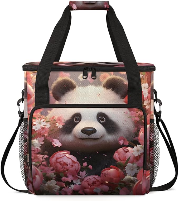 Panda Coffee Maker Carrying Bag Rose Flower Portable Travel Storage Tote Bag Compatible with K-Mini or K-Mini Plus Single Serve Coffee Brewer Carrying Case with Multiple Pockets &amp Shoulder Strap