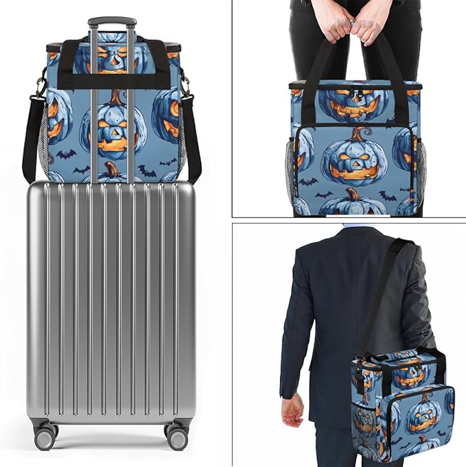 Halloween Pumpkin Coffee Maker Carrying Bag Glowing Pumpkin Travel Storage Bag Compatible with K-Mini or K-Mini Plus Single Serve Coffee Brewer Carrying Case with Multiple Pockets &amp Shoulder Str
