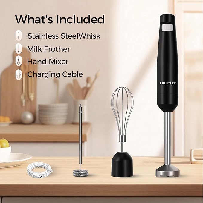 Cordless Hand Blender12V Rechargeable Immersion Blender with 60+ Bowl Battery Life4-Point Stainless Steel BladeVariable Speed &amp Egg Whisk - for SoupsSmoothies Baby Food