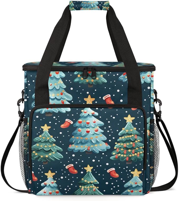 Christmas Festivals Coffee Maker Carrying Bag Xmas Tree Travel Storage Bag Compatible with K-Mini or K-Mini Plus Single Serve Coffee Brewer Carrying Case with Multiple Pockets &amp Shoulder Strap