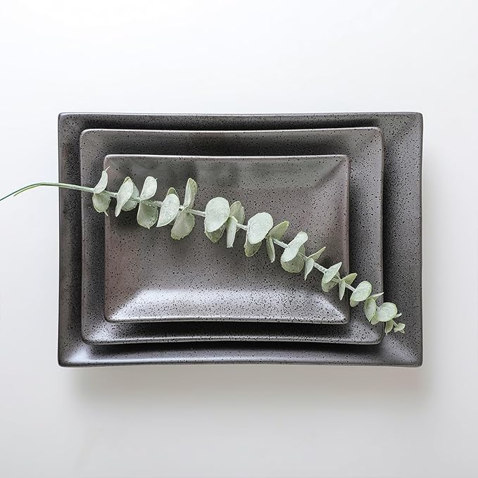 Stone lain Valencia Porcelain 3-Piece Rectangle Serving Set Metallic Grey