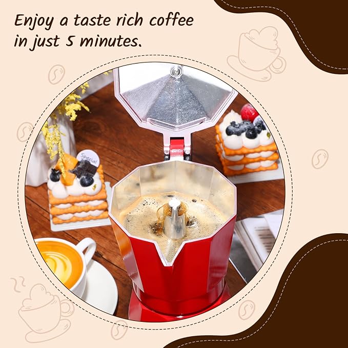 Coffee Pot 6 Cup Electric Espresso Coffee Maker Italian Moka Maker 300ml Portable Aluminum Espresso Machine Cafetera Moka Pot with Detachable Base Gift for Home Travel(Red)