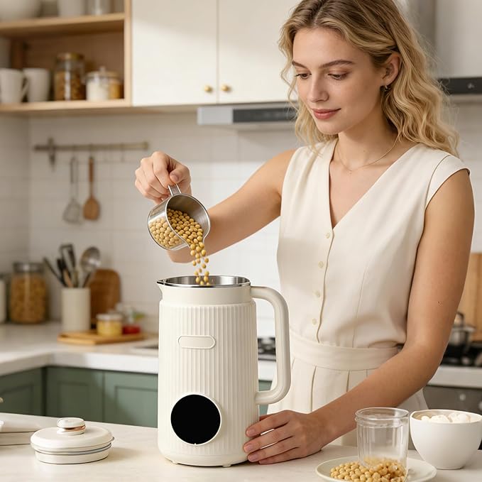Nut Milk Maker Machine 8 in 1 Soy Milk Maker with 12 Hour Timer Keep-Warm Function Self Cleaning Automatic Plant Based Milk Maker Blender for Almond Oat Coconut Juice Cream (White)