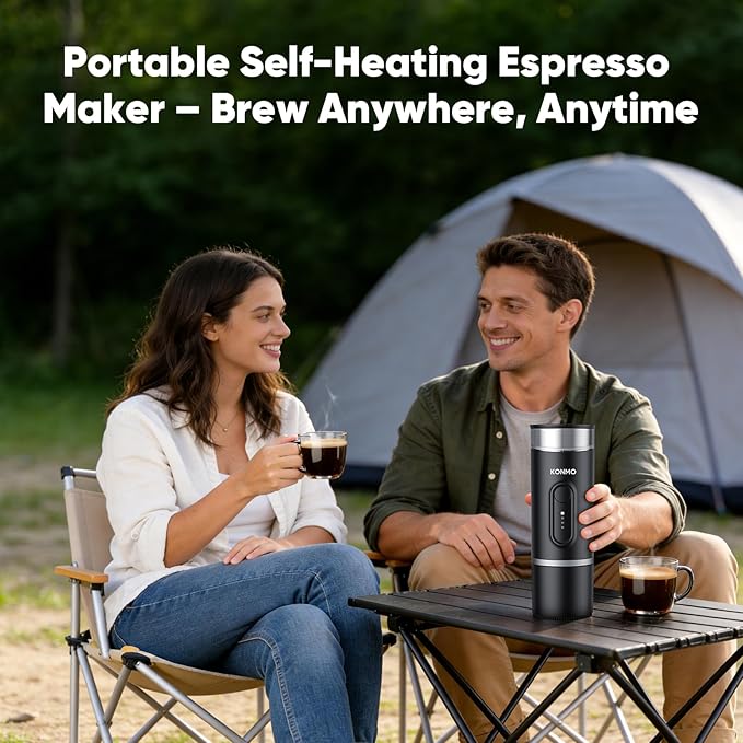 Portable Espresso Machine with Self-Heating System 15 Bar Travel Coffee Maker Compatible with Capsules &amp Ground Coffee USB-C Rechargeable Portable Coffee Machine for Camping Office &amp Trave