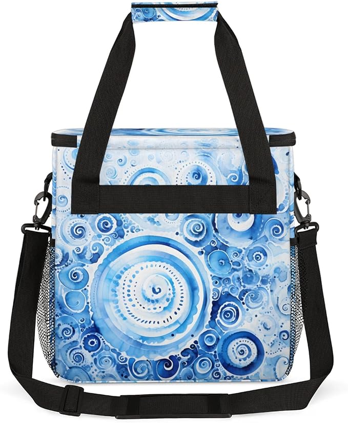Blue Texture Coffee Maker Travel Bag for Keurig K-Mini/K-Mini Plus Insulated Waterproof Tote with Pockets for K-Cup Portable Single-Serve Brewer Case