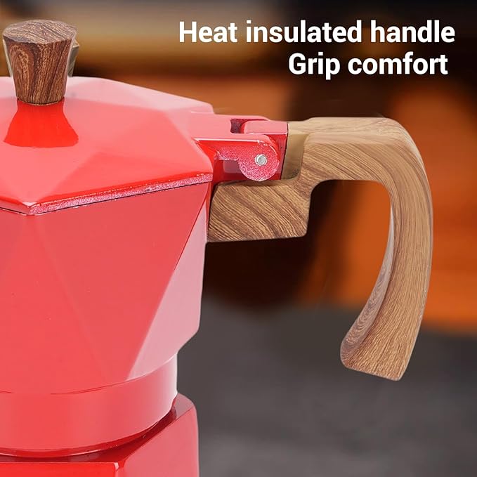 Yosoo Food Safe Anodized Aluminum Italian Coffee Maker with Dual Valve Design 2 Cup Stovetop Coffee Maker Pot for Cuban Cafe Brewing Home Camping (Red)