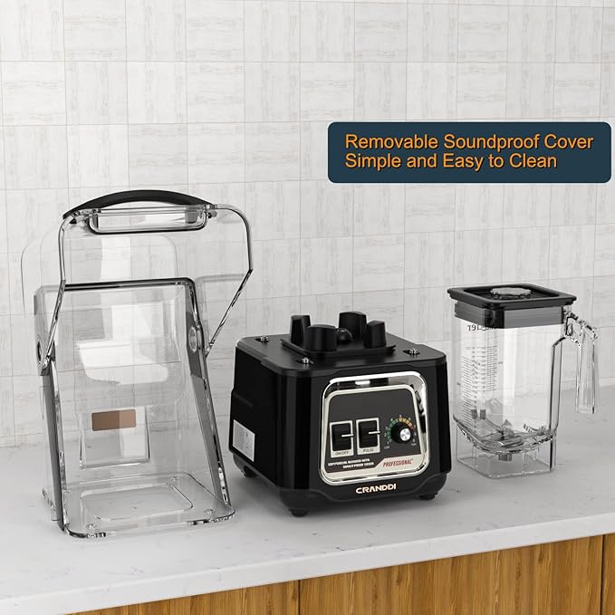 CRANDDI Commercial Blender 2200W Countertop Blenders with Removable Shield Quiet Smoothie Blender for Shakes and Ice Crushing 52oz 38000 RPM Professional Blenders for Kitchen K80 (Black)