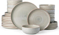 Famiware Meteor Plates and Bowls Sets 24-Piece Stoneware Dinnerware Sets Dishes Set for 8 Microwave and Dishwasher Safe Tableware Matcha Green